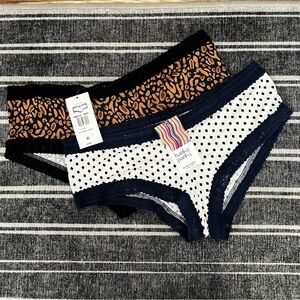 Hanky Panky Large Dreamease Boyshort Lot Two Lace Trim Black White Brown New NWT